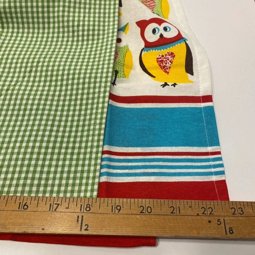 Two Vintage Kitchen Tea Towels Multi Excellent Bird Gingham Striped Retro